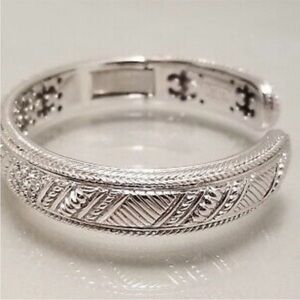 JUDITH RIPKA STERLING SILVER AND DIAMONIQUE CZ HINGED CUFF BRACELET